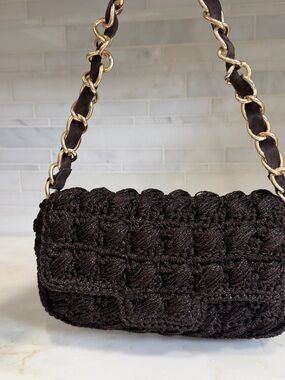 NEW! Maison Lurex Baby Pergola Sac Woven Crochet Shoulder Bag with Chain Strap